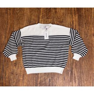 Oversized Black White Striped Knit Crewneck Sweater Women's NWT